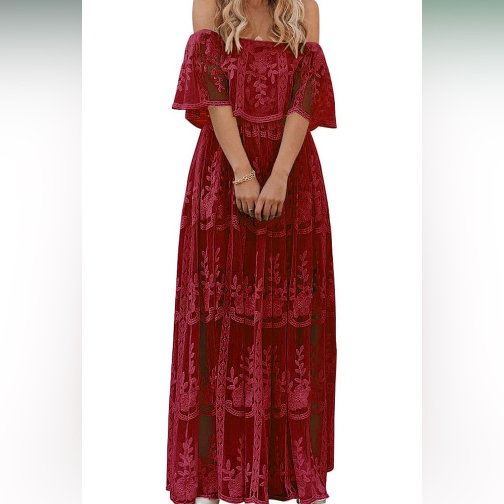 Elegant Red Lace Maxi Dress